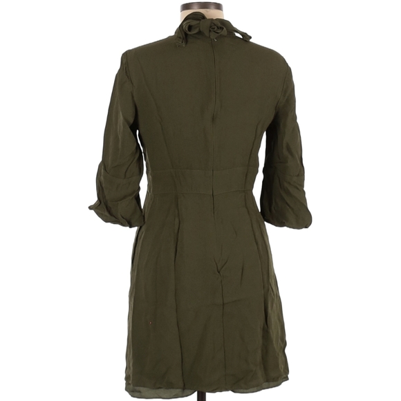 Reiss Cora Three Quarter Sleeve Dress Olive Green Crepe Size 8 - Picture 5 of 5